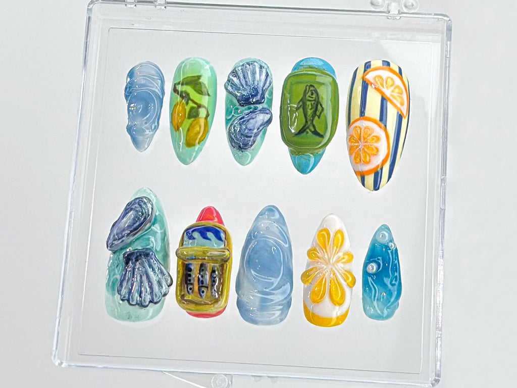 Tropical Beach 3D Press On Nails, Ocean-Inspired Nail Art, Summer Beach Press On Nails