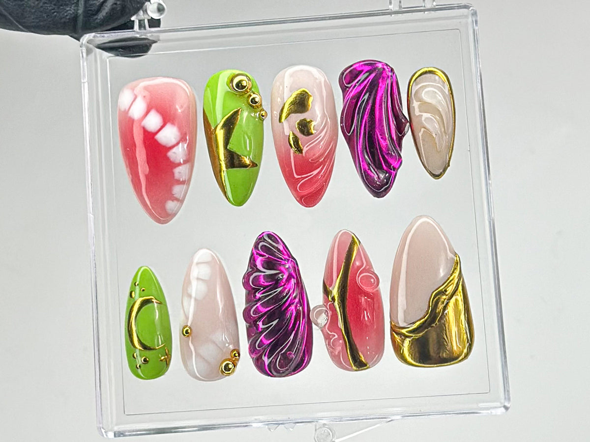 Freestyle Y2k Press On Nails, Handpainted Fake/False Nais, Gothic, Y2K Inspired Nail