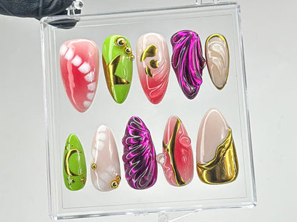 Freestyle Y2k Press On Nails, Handpainted Fake/False Nais, Gothic, Y2K Inspired Nail