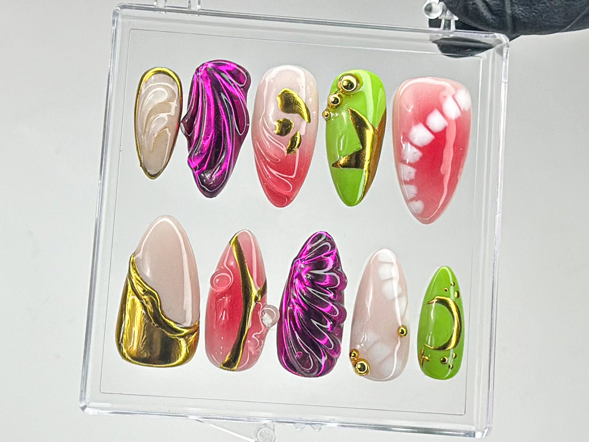 Freestyle Y2k Press On Nails, Handpainted Fake/False Nais, Gothic, Y2K Inspired Nail