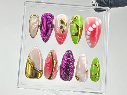 Freestyle Y2k Press On Nails, Handpainted Fake/False Nais, Gothic, Y2K Inspired Nail