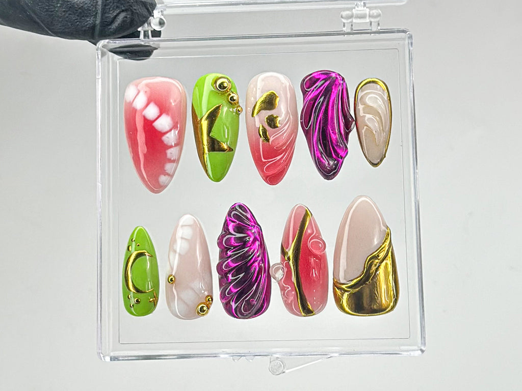Freestyle Y2k Press On Nails, Handpainted Fake/False Nais, Gothic, Y2K Inspired Nail