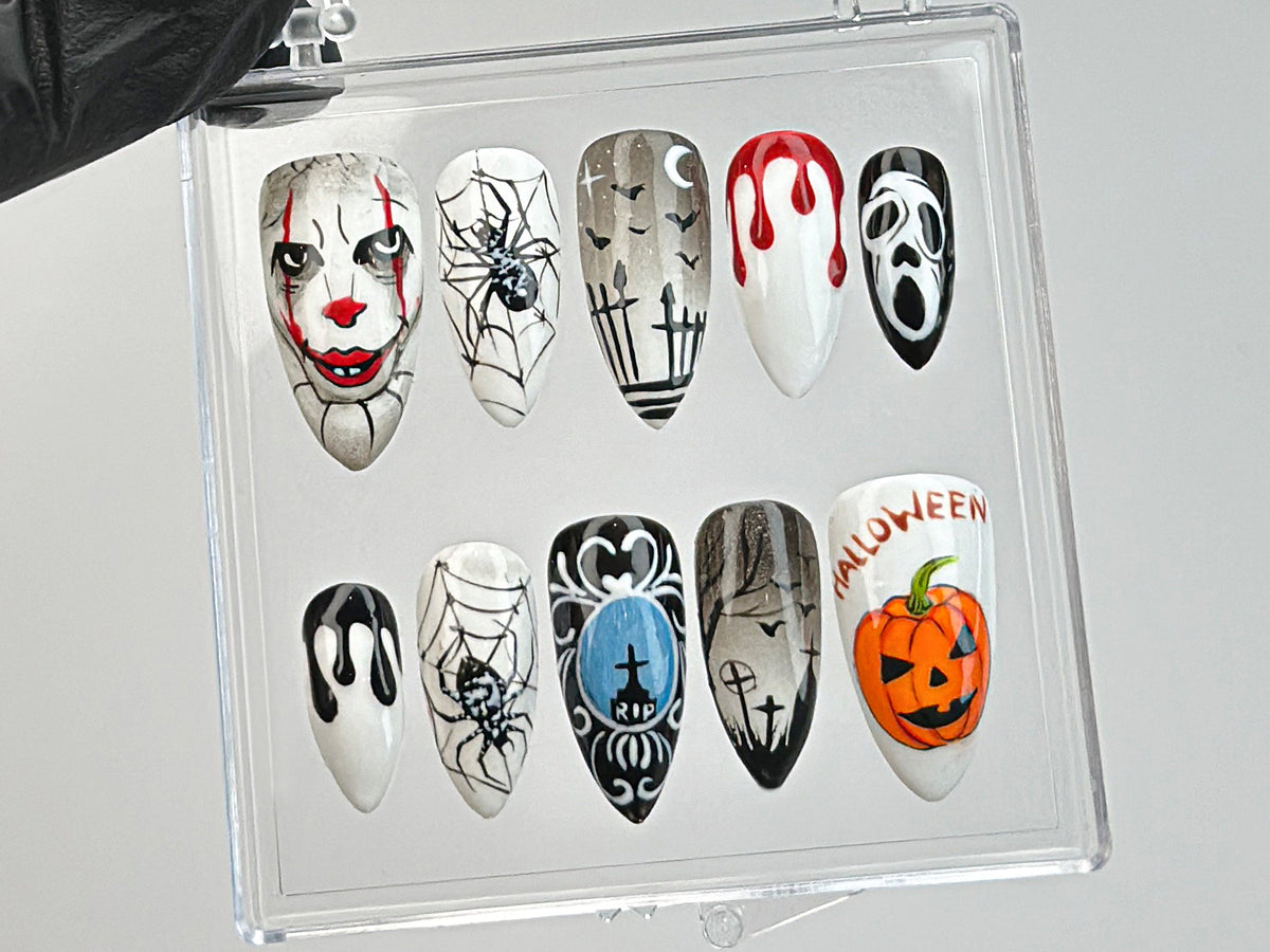Gothic Halloween Nails, Press On Nails with Spider Webs, Spooky Gothic Press On Nails