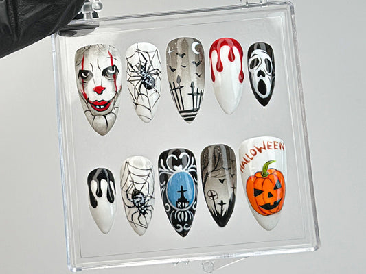 Gothic Halloween Nails, Press On Nails with Spider Webs, Spooky Gothic Press On Nails