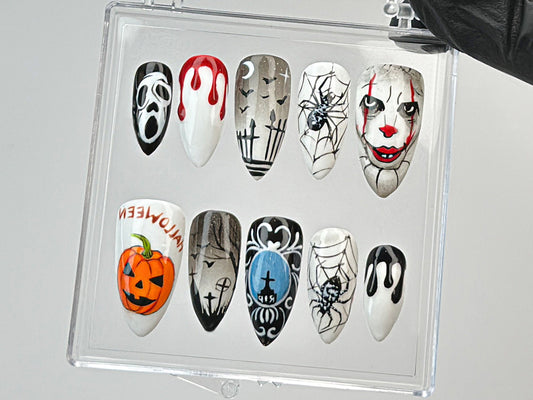 Gothic Halloween Nails, Press On Nails with Spider Webs, Spooky Gothic Press On Nails
