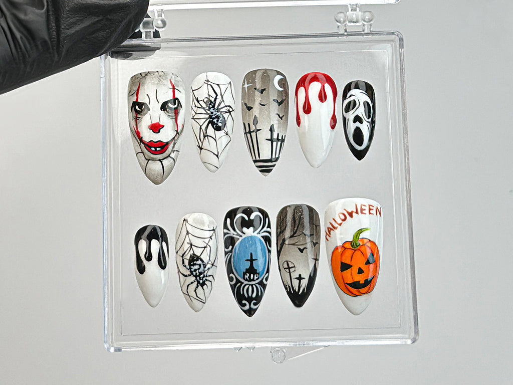 Gothic Halloween Nails, Press On Nails with Spider Webs, Spooky Gothic Press On Nails