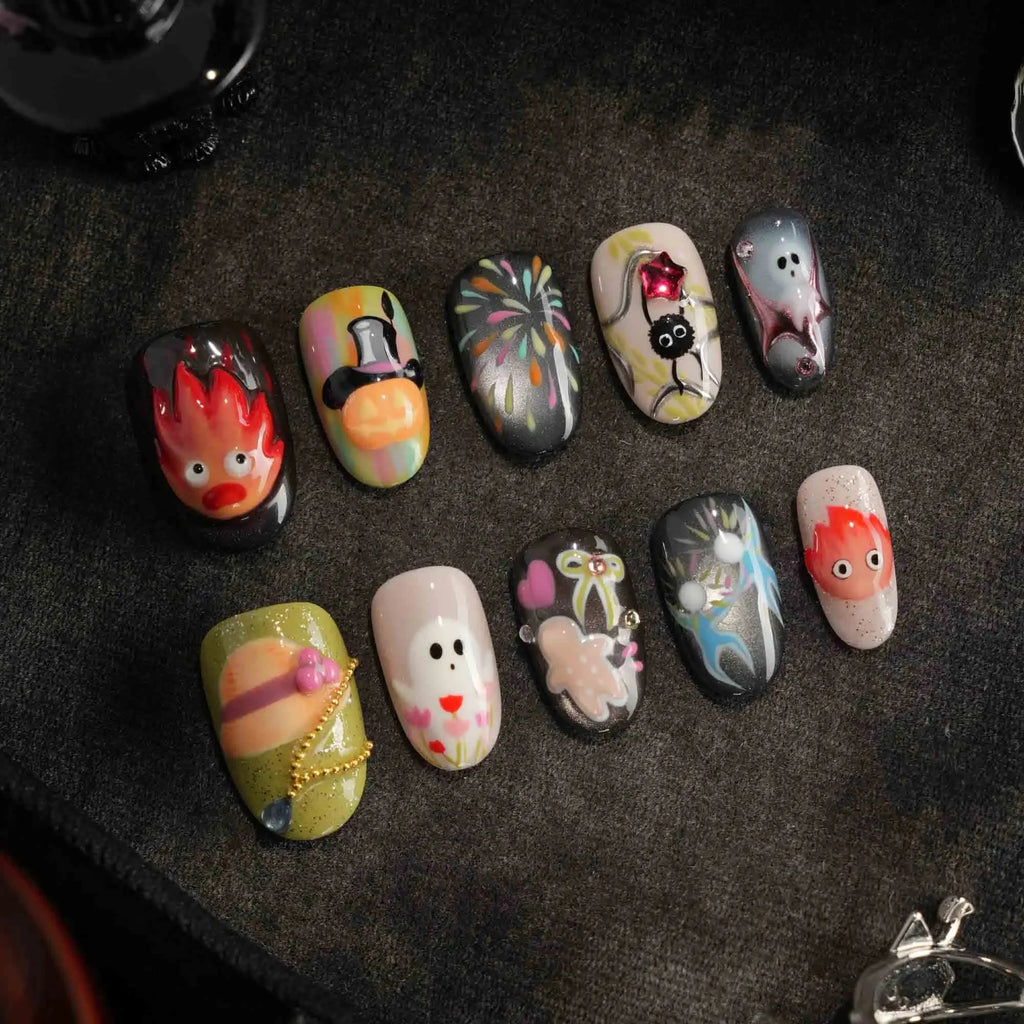 Cute Flame Elves Reusable Press On Nails