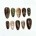Halloween Press On Nails, Spooky Ghost Nail Art, Brown Gold Witchy Nails, Dark Celestial