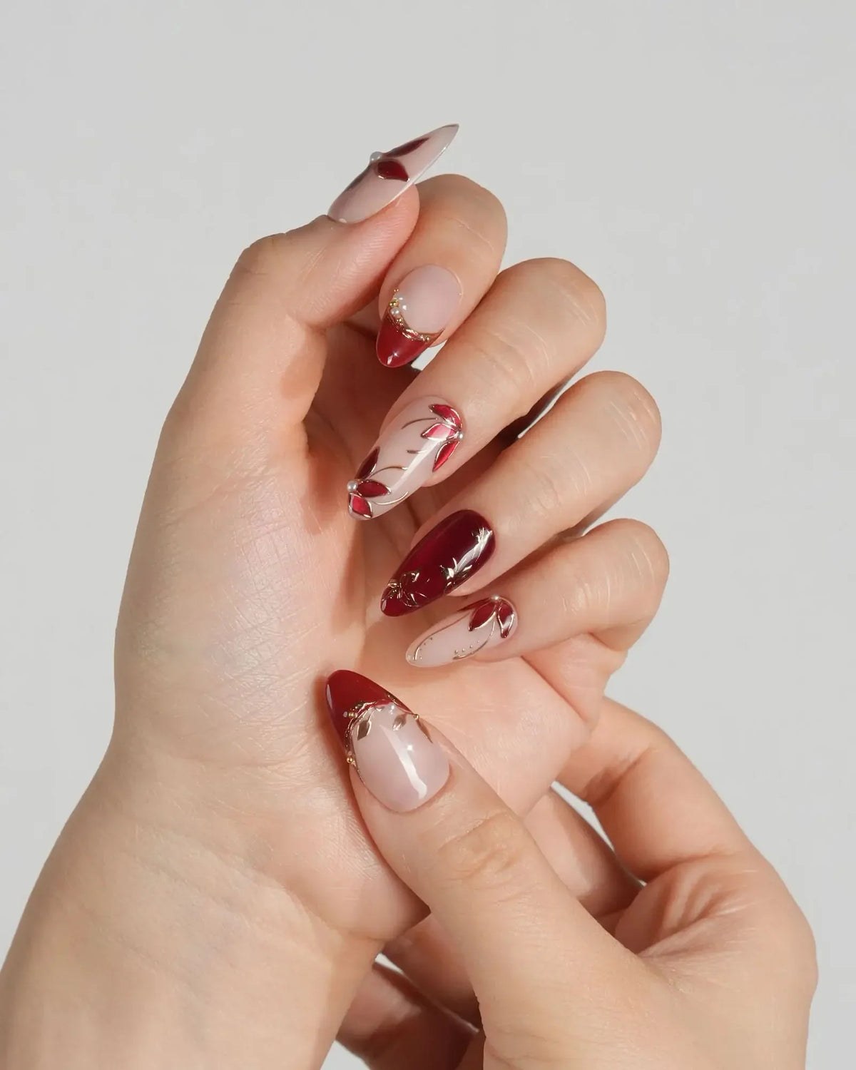 Crimson Petals Reusable Press On Nails