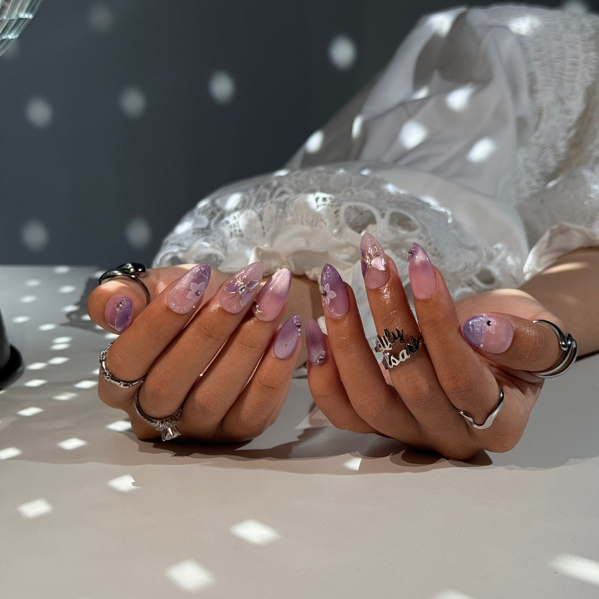 Wisteria Dream Purple Lavender Butterfly Press On Nails