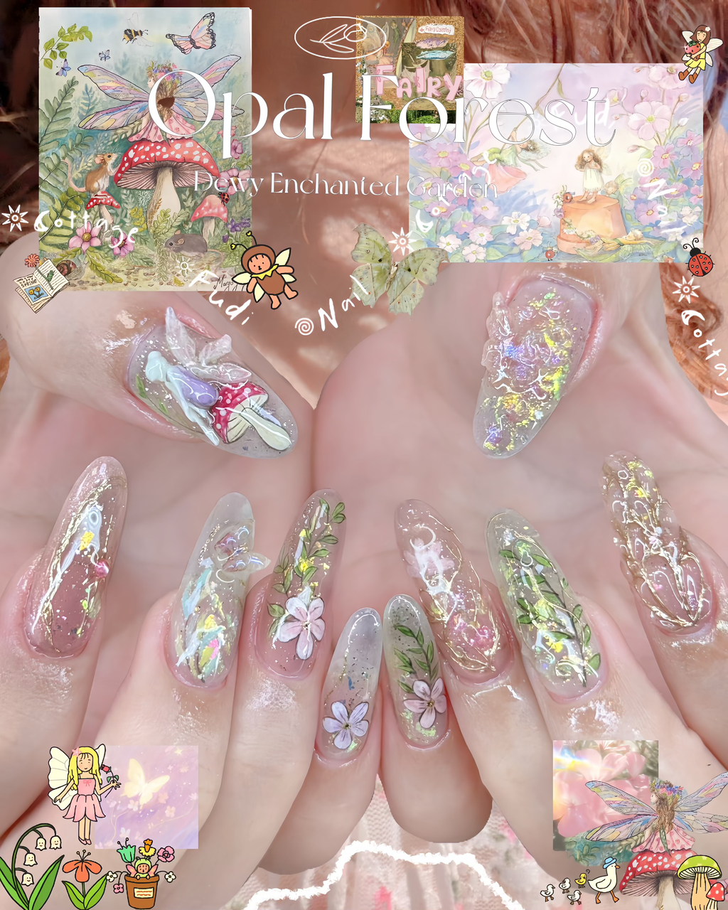 Opal Forest Press-on Nails – Exclusively handcrafted by artist Fudinail