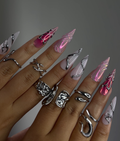 DoryNail Chrome Flame Aura Press On Nails Pink Iridescent Nail Art Metallic 3D Wave Design Futuristic Chrome Nails Handmade Statement Set