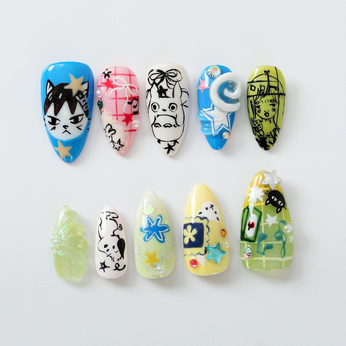 Whimsical Cartoon Press On Nails Unique Cartoon Nail Art Hand-Decorated with Cute Characters Trendy Cartoon and Anime DesignsOB514HC