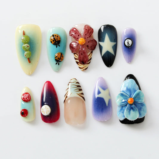 3D Floral & Fruit Press On Nails Durable and Stylish False Nails Vegan and Cruelty-Free Nail Set Unique Nail Art OB526HK