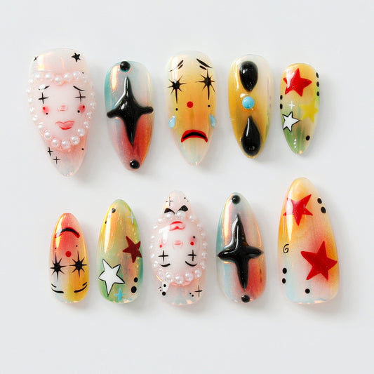 Artistic Clown-Themed by Dory's Picks Bold and Vibrant Carnival-Inspired Design Unique and Artistic Nail Design| Limited Edition OB578HK