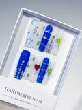 Long Blue White Square Abstract Rhinestone Heart