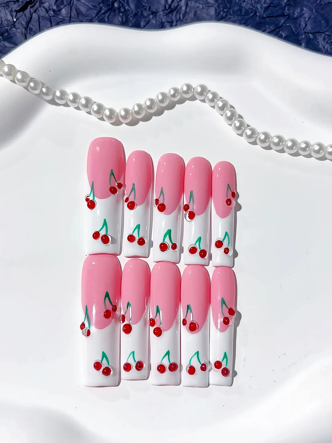 Long Pink White Square Floral Cherry