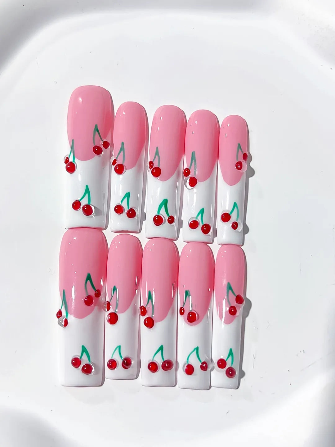Long Pink White Square Floral Cherry