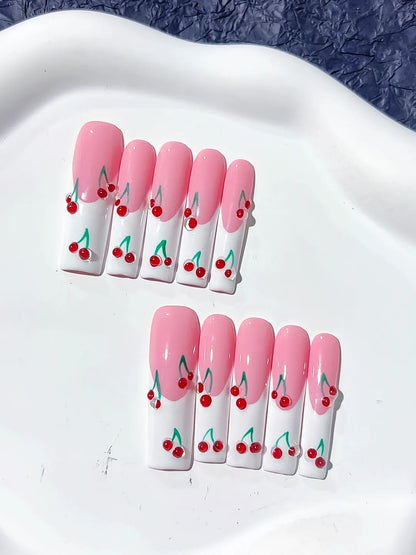 Long Pink White Square Floral Cherry