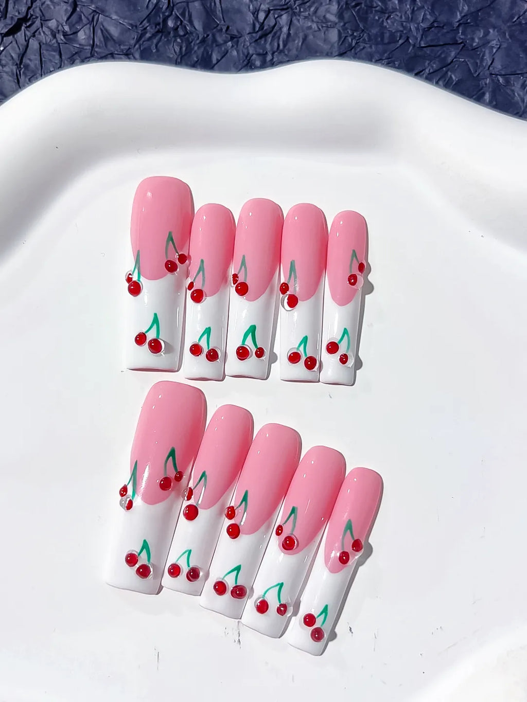 Long Pink White Square Floral Cherry