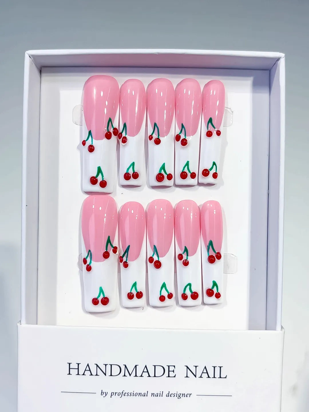 Long Pink White Square Floral Cherry