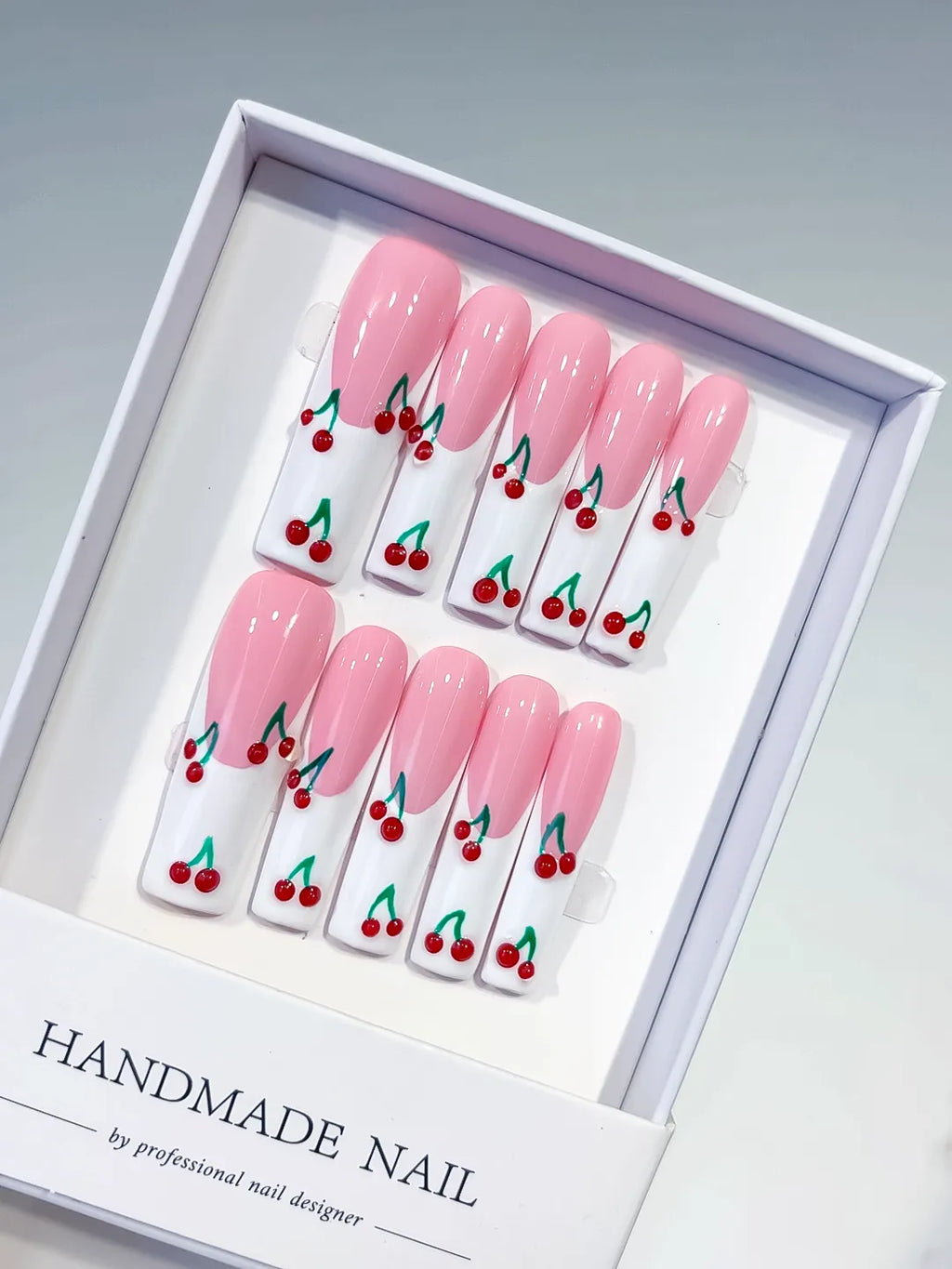 Long Pink White Square Floral Cherry
