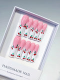 Long Pink White Square Floral Cherry