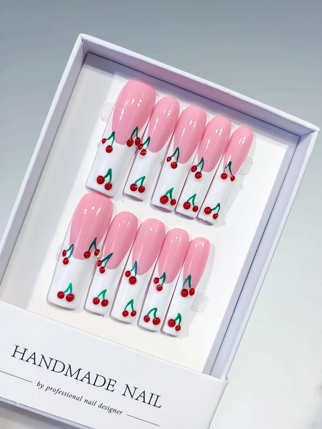 Long Pink White Square Floral Cherry