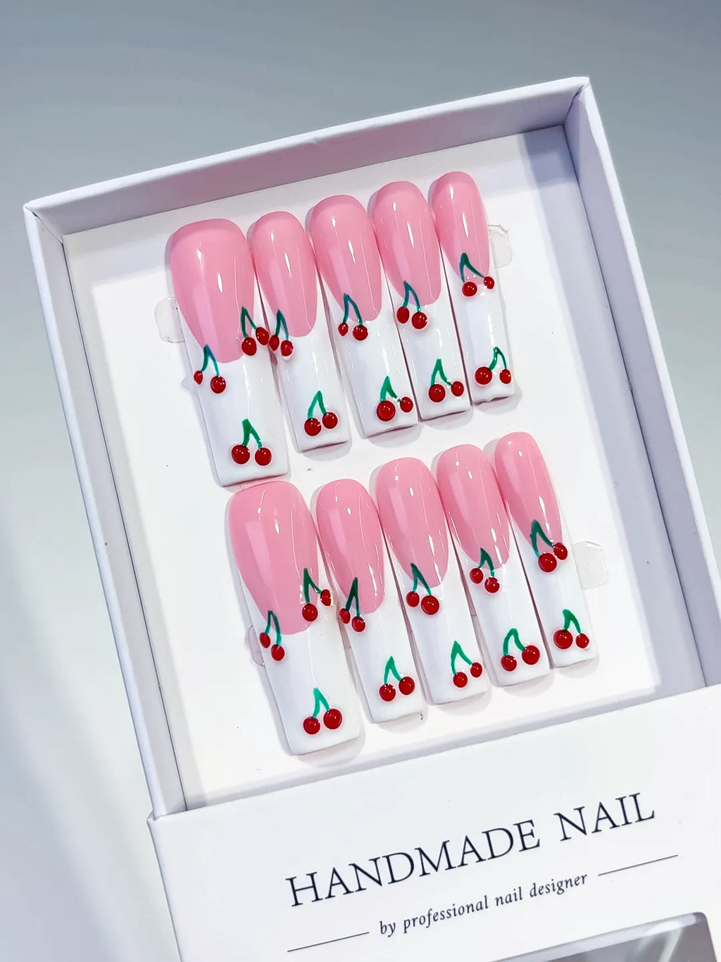 Long Pink White Square Floral Cherry