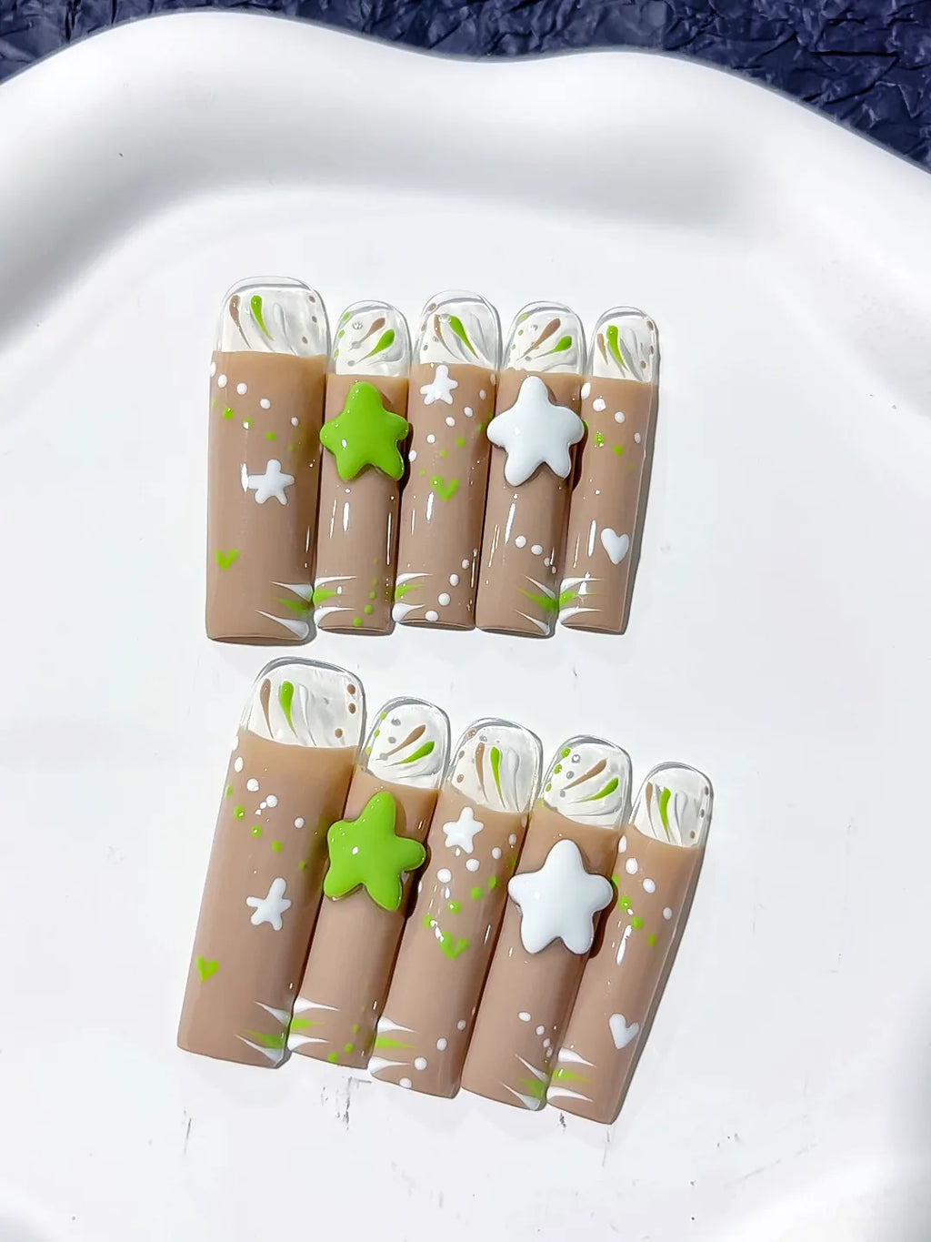 Long Nude White Square Abstract Star Heart