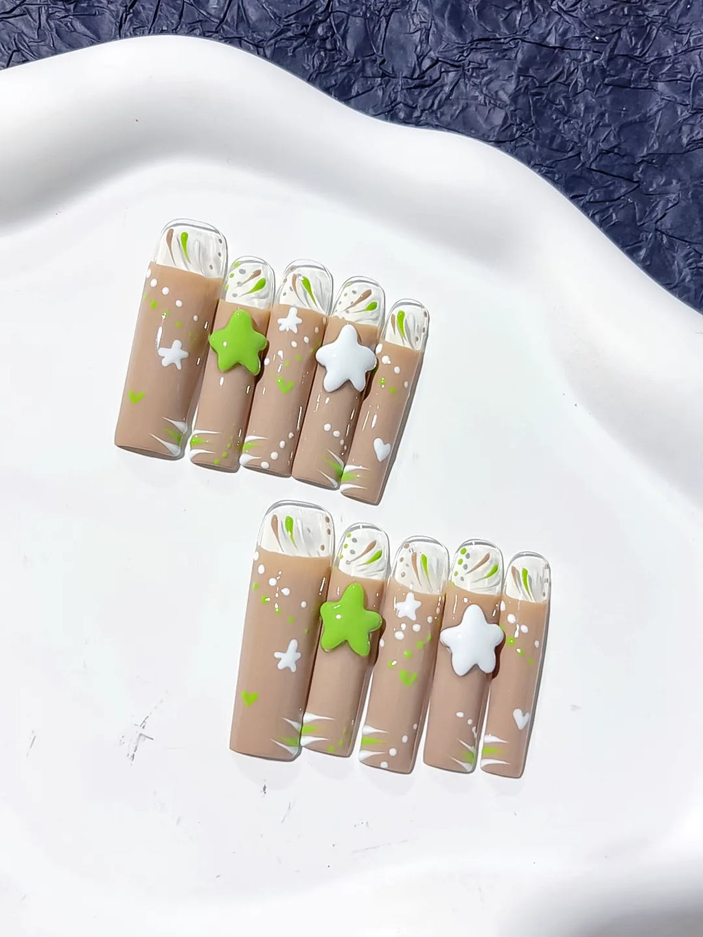 Long Nude White Square Abstract Star Heart