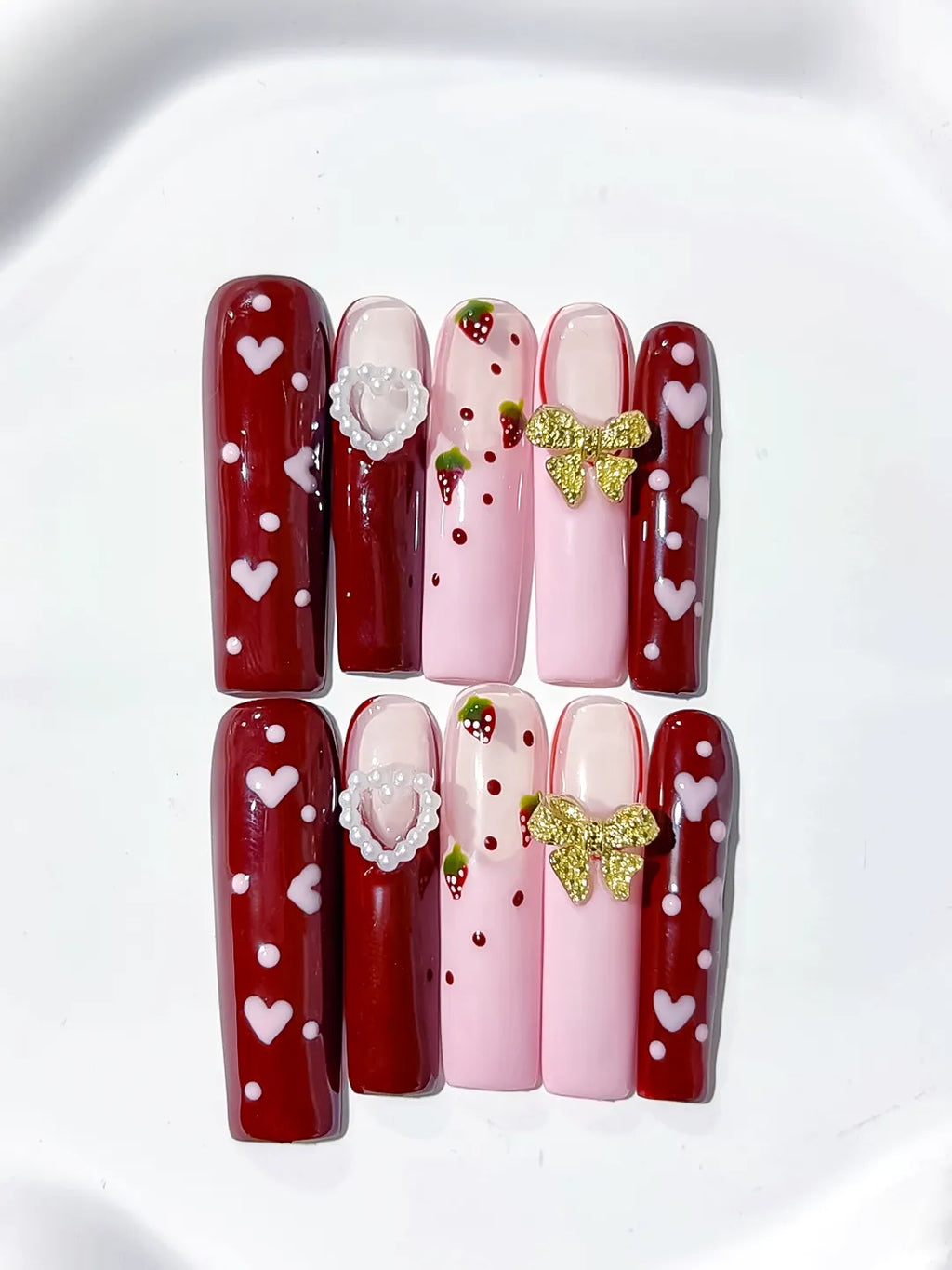 Long Red Pink Square Floral Heart Strawberry