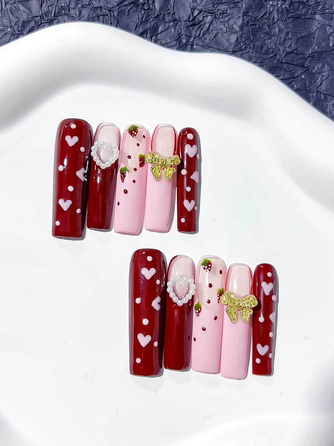 Long Red Pink Square Floral Heart Strawberry