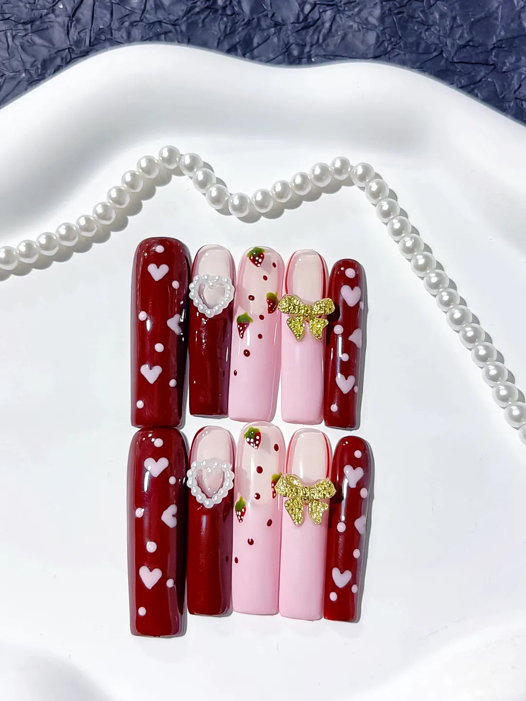 Long Red Pink Square Floral Heart Strawberry