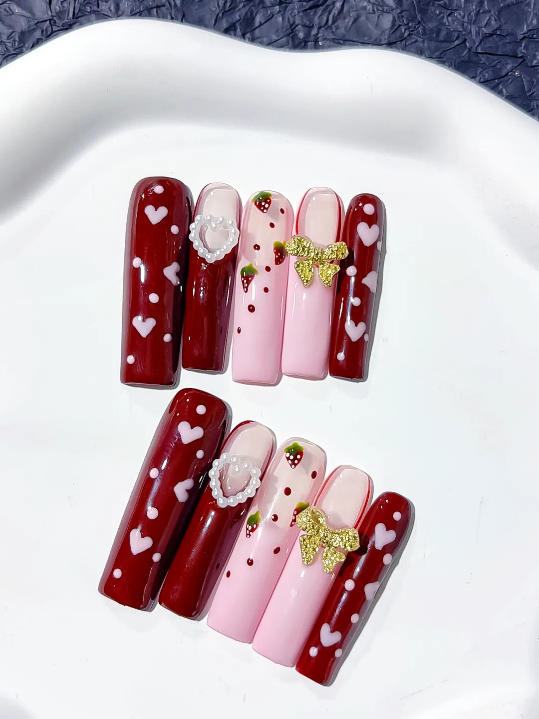Long Red Pink Square Floral Heart Strawberry