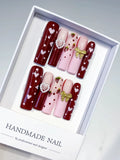 Long Red Pink Square Floral Heart Strawberry