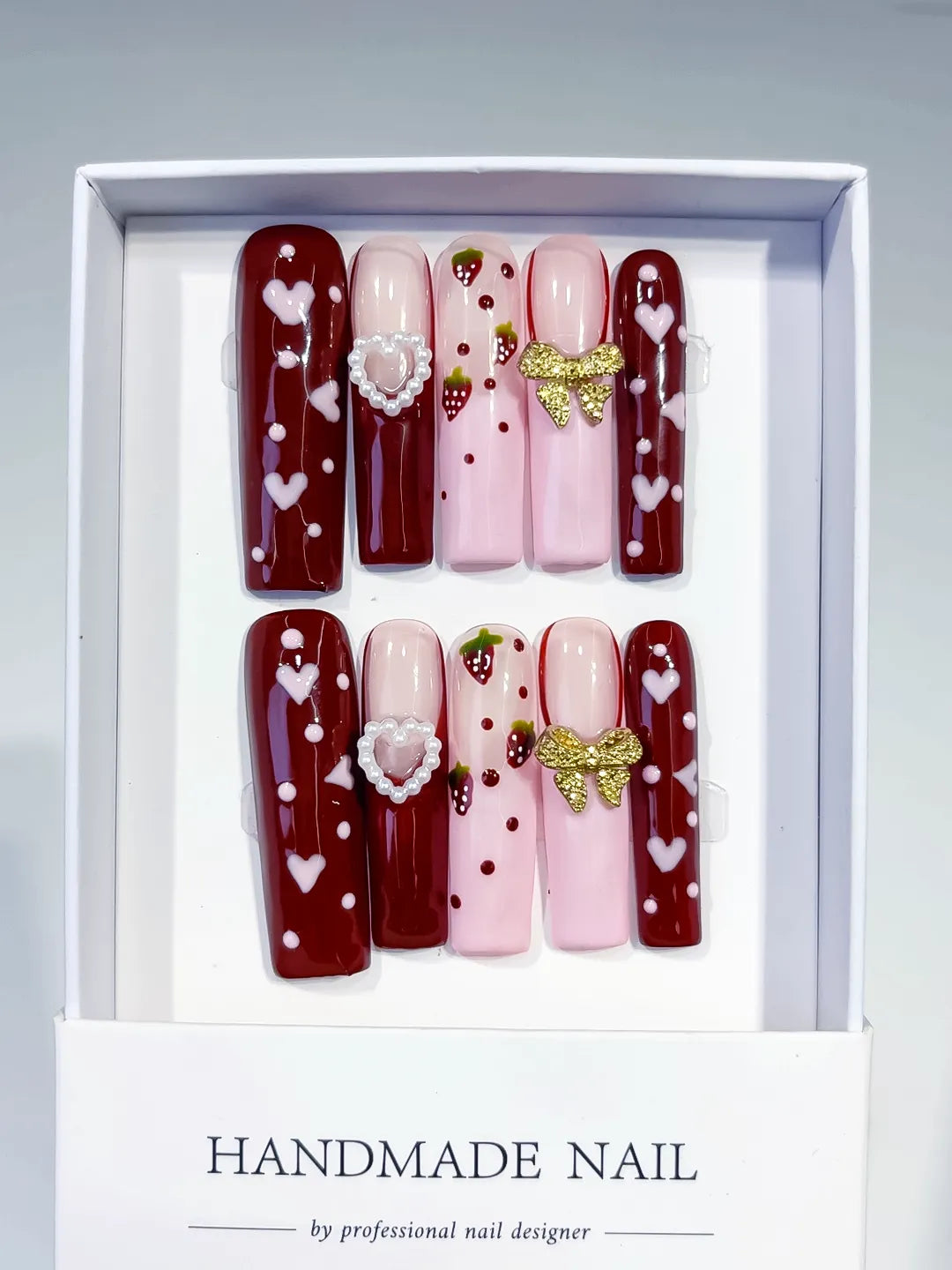 Long Red Pink Square Floral Heart Strawberry