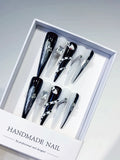 Long Black White Stiletto Abstract Rhinestone Metallic Accent