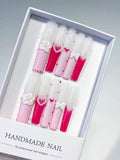 Long Pink White Square Ombre Heart Bow