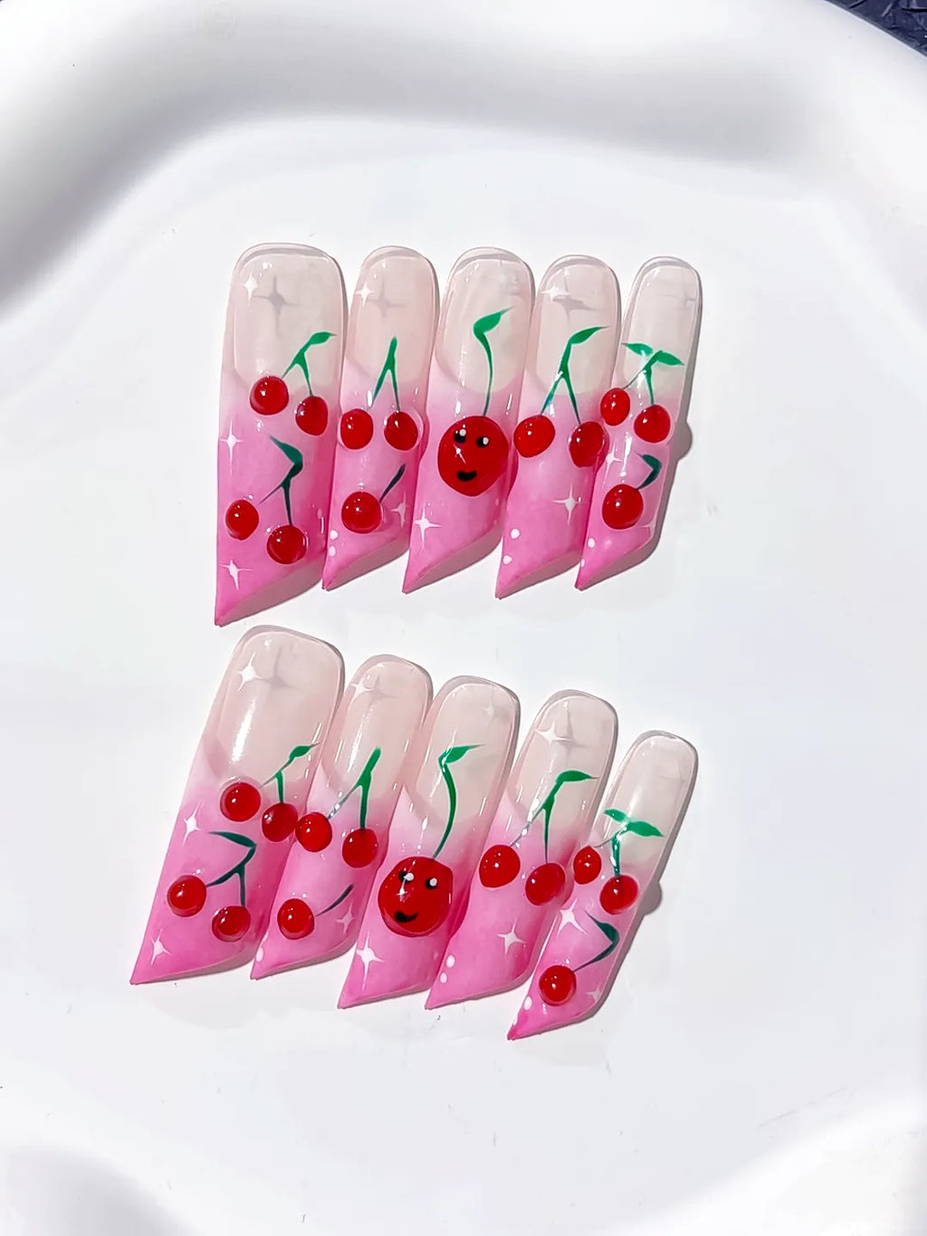 Long Pink Red Square Floral Cherry Face