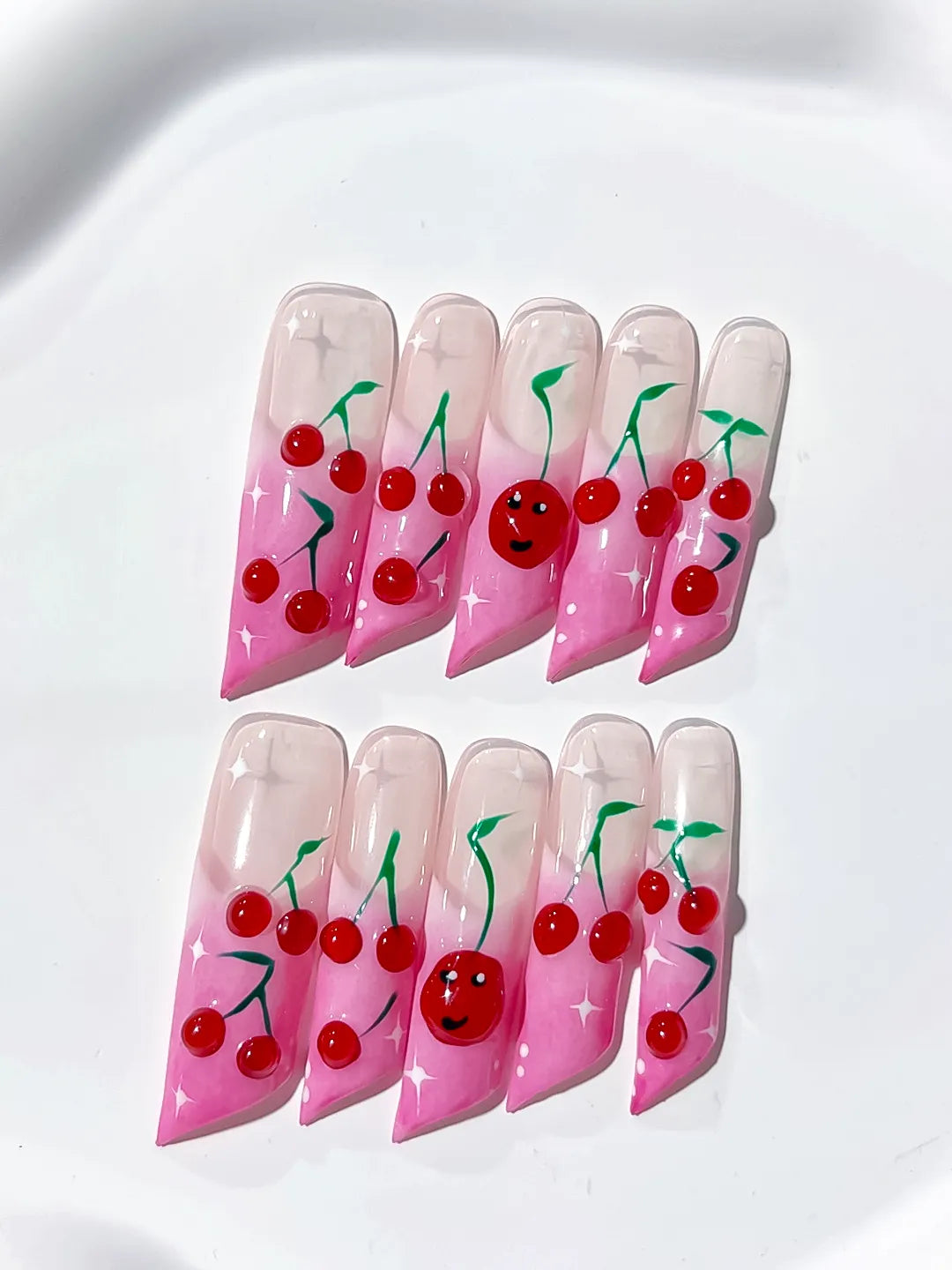 Long Pink Red Square Floral Cherry Face