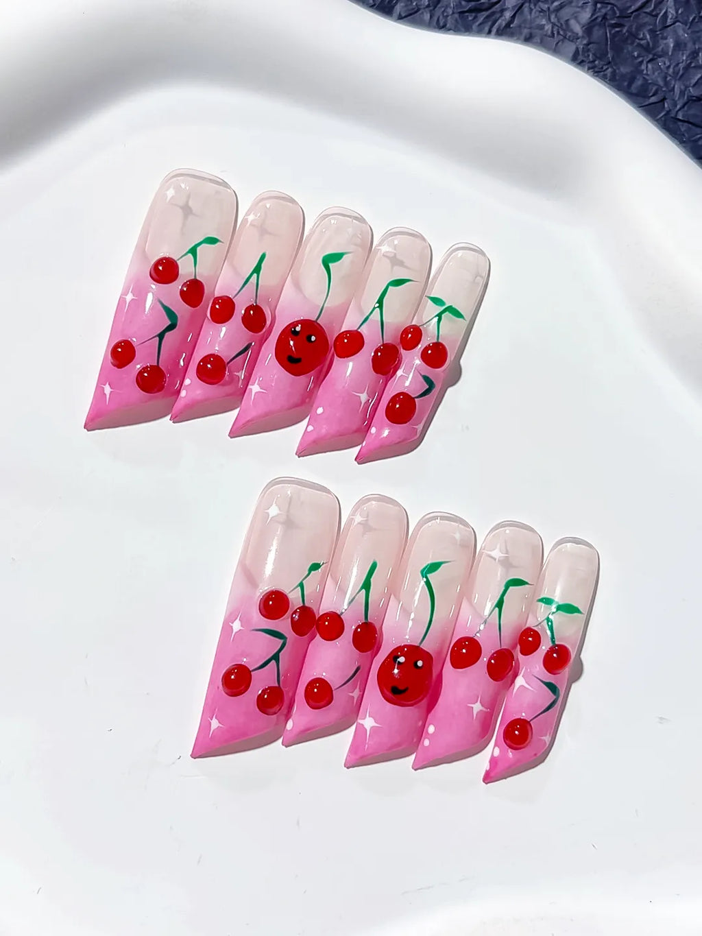 Long Pink Red Square Floral Cherry Face