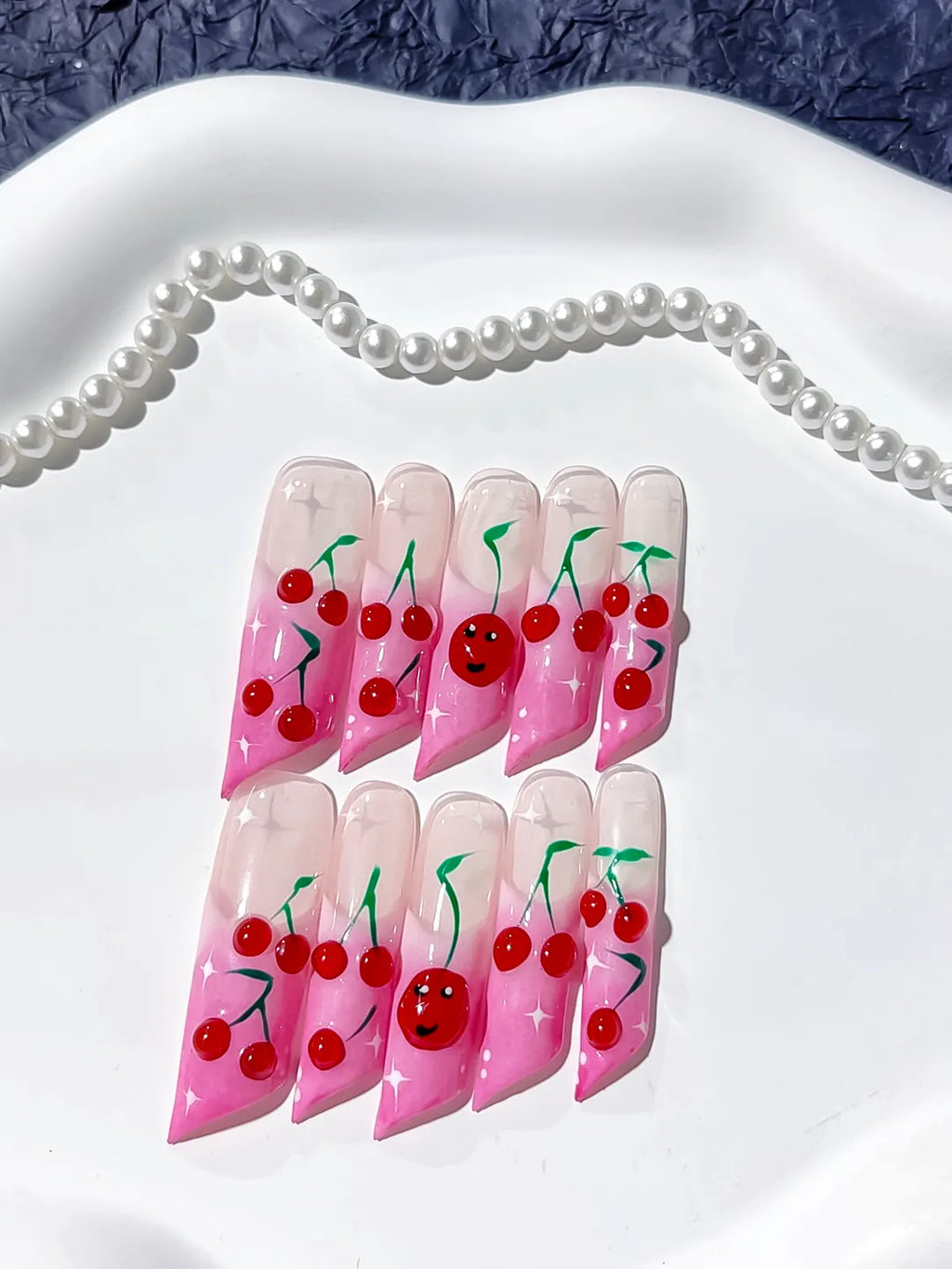 Long Pink Red Square Floral Cherry Face