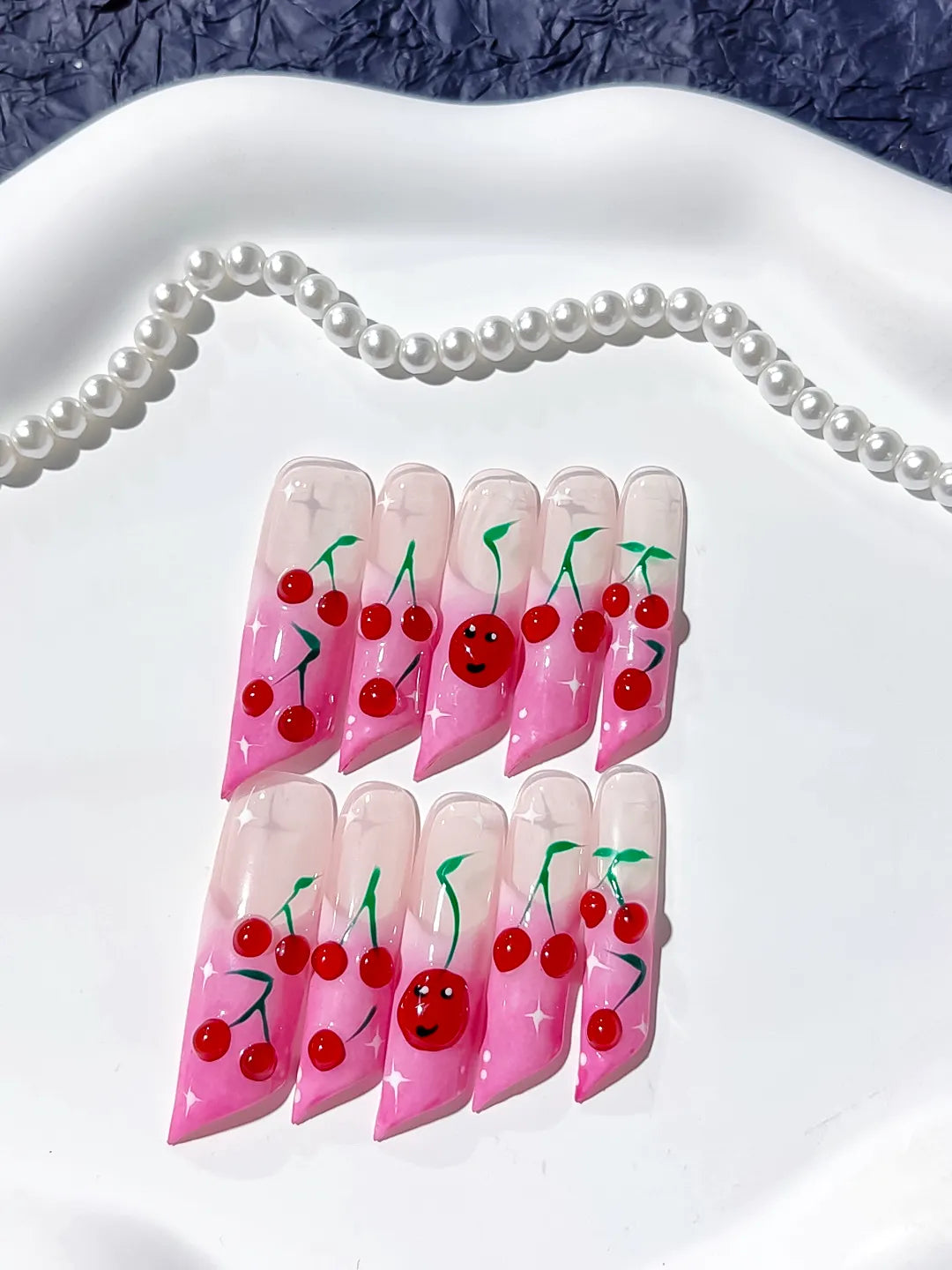 Long Pink Red Square Floral Cherry Face
