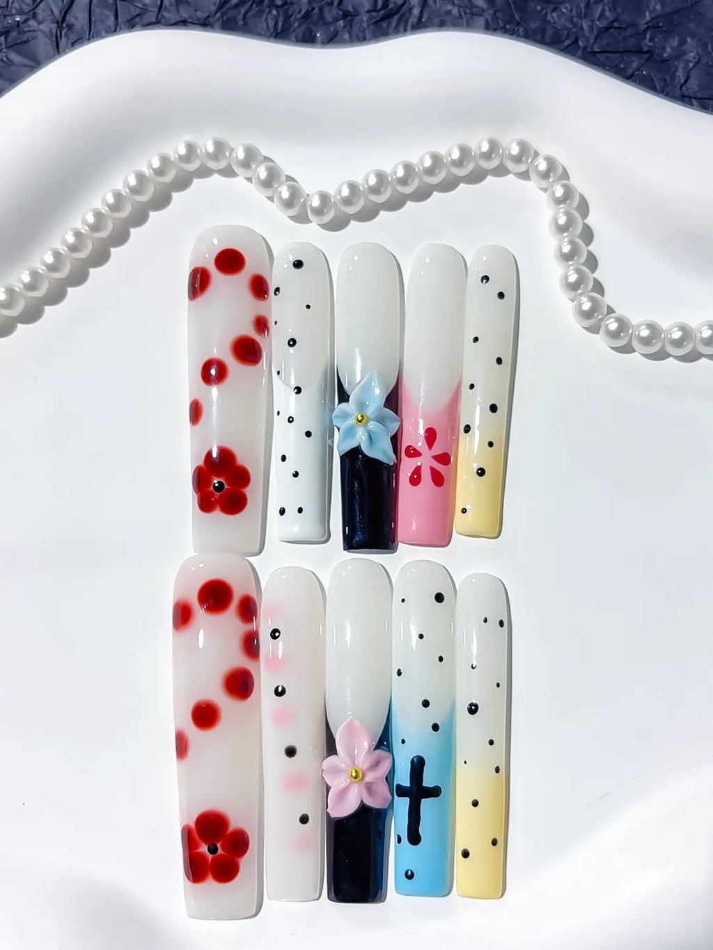 Long White Red Square Abstract Flower Cross