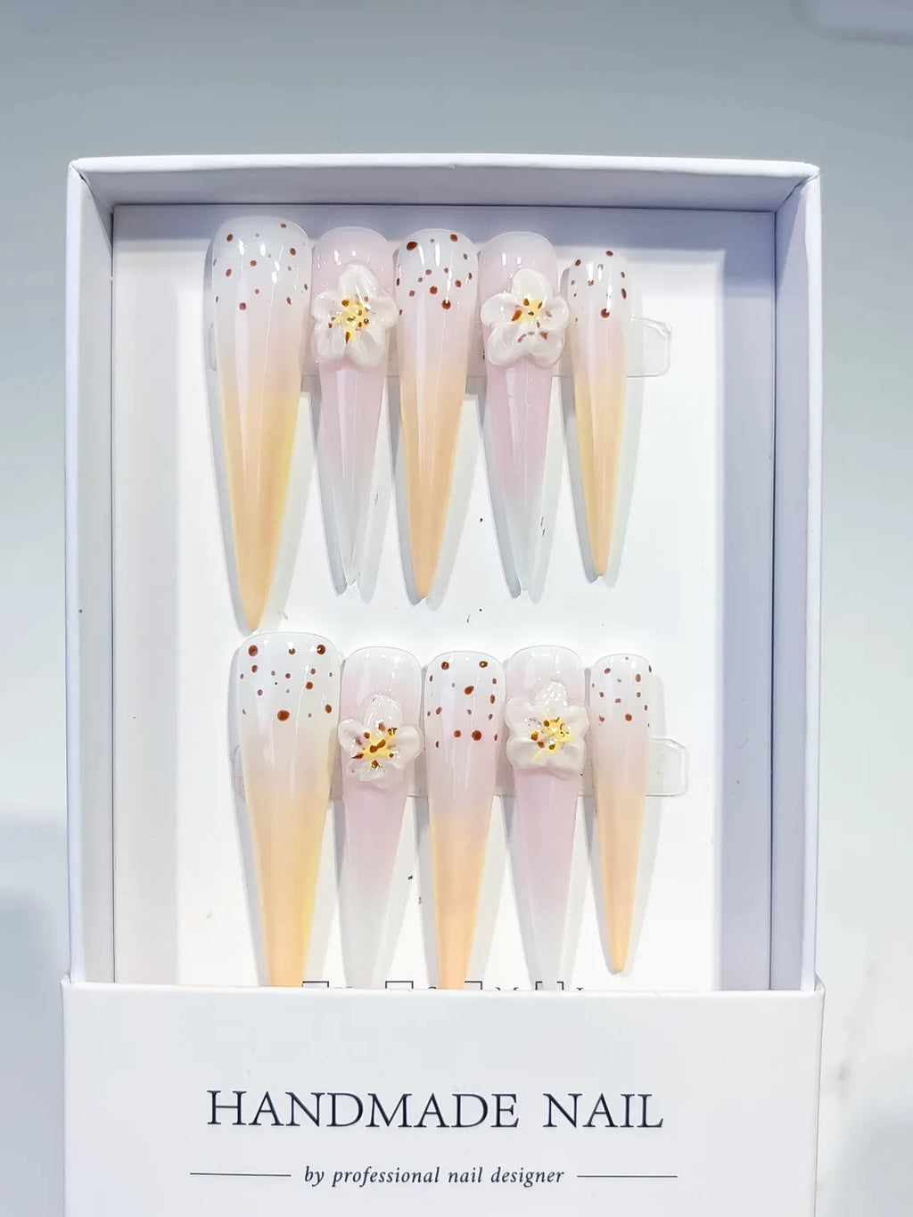 Long White Yellow Stiletto Ombre Flower Dot
