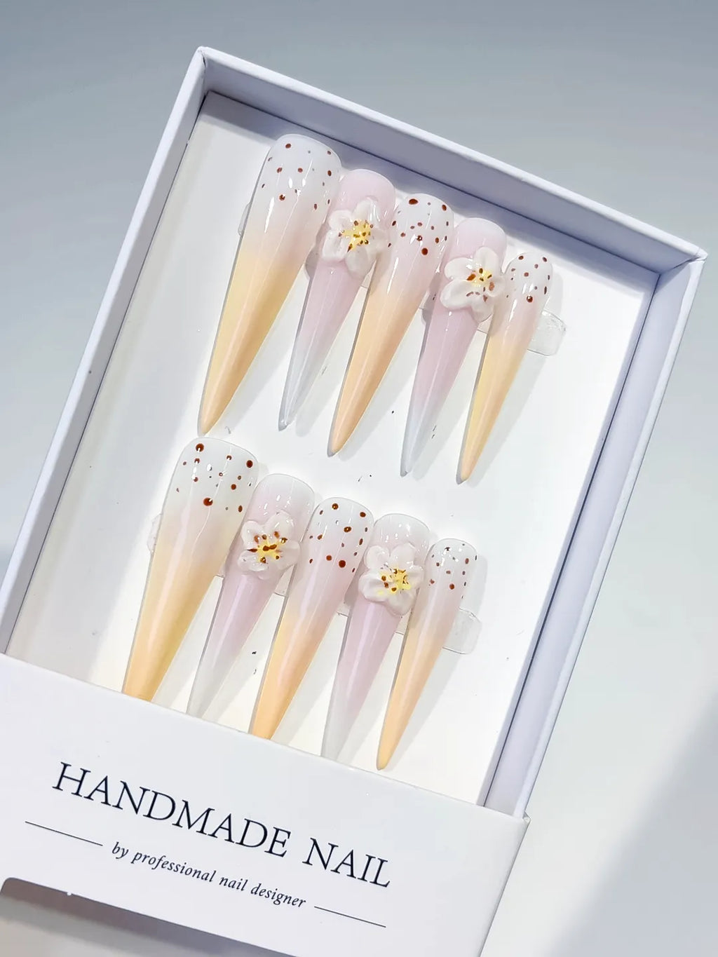 Long White Yellow Stiletto Ombre Flower Dot