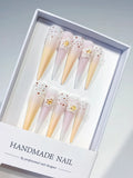 Long White Yellow Stiletto Ombre Flower Dot