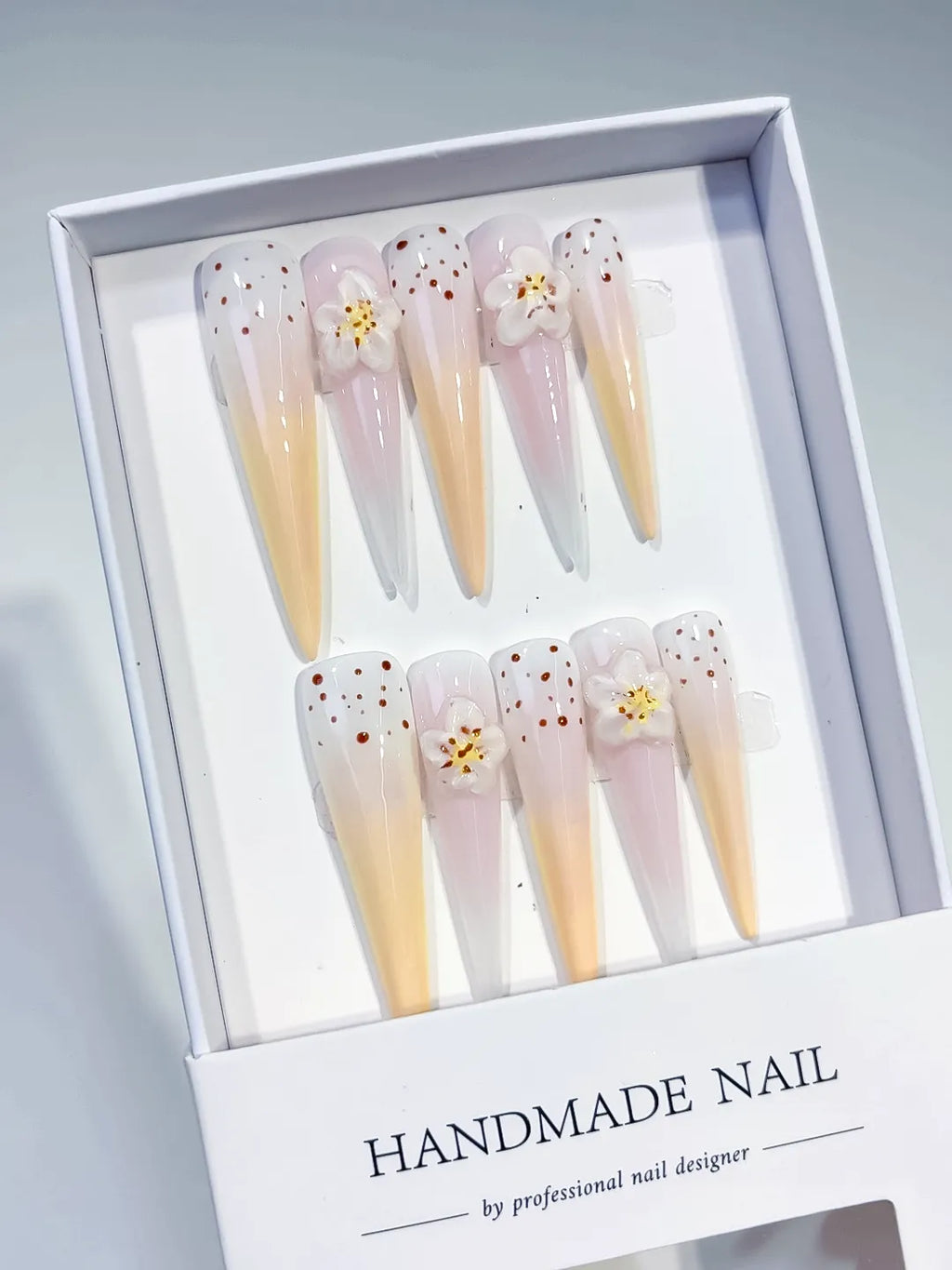 Long White Yellow Stiletto Ombre Flower Dot