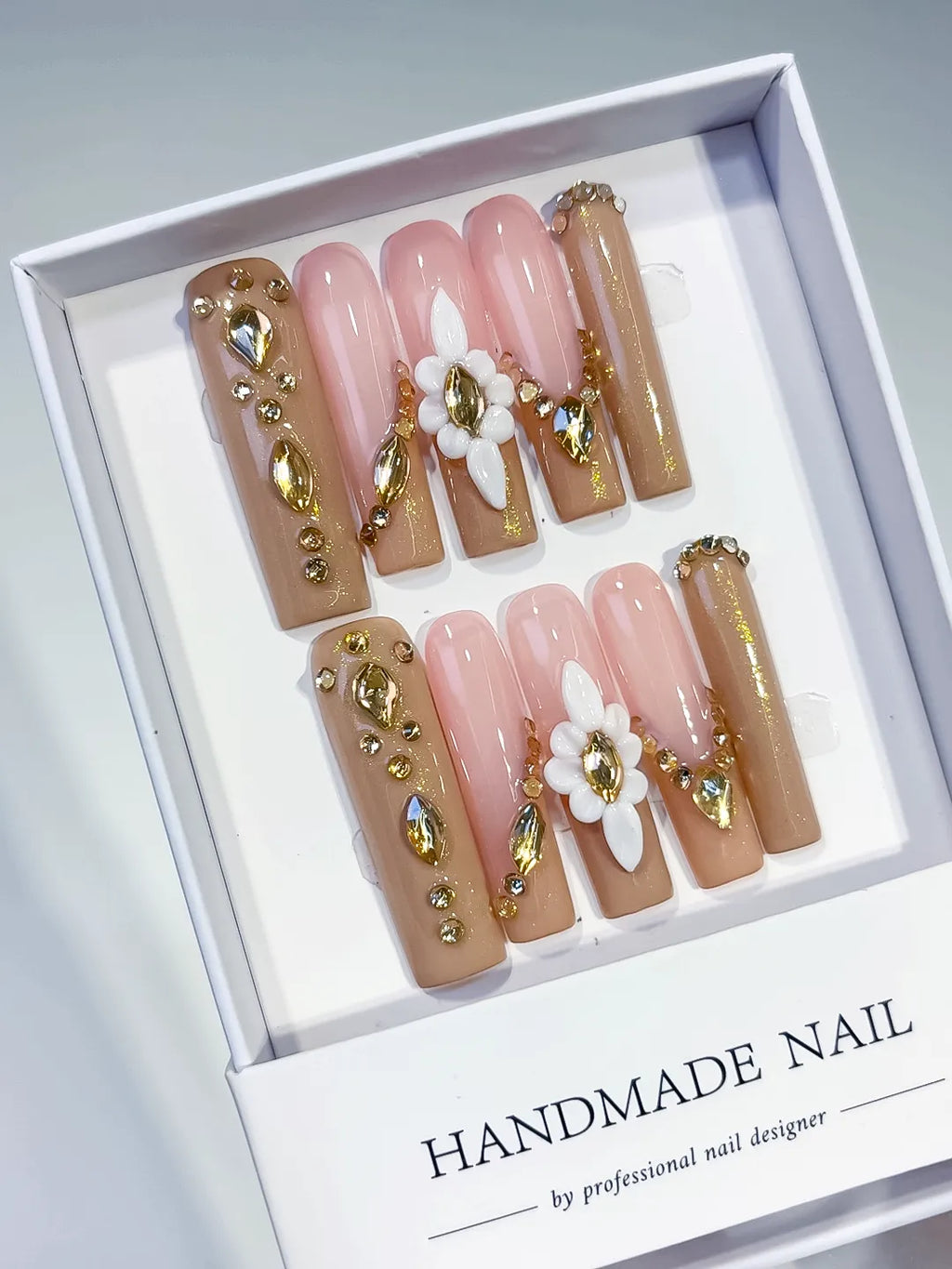 Long Nude Pink Square Solid color Flower Rhinestone
